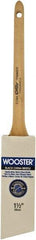 Wooster Brush - 1-1/2" Angled Hog Sash Brush - 2-3/16" Bristle Length, 7-7/8" Maple Rattail Handle - Exact Industrial Supply
