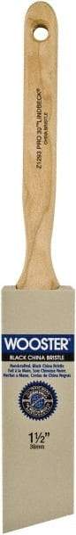 Wooster Brush - 1-1/2" Angled Hog Sash Brush - 2-7/16" Bristle Length, 8" Maple Fluted Handle - Exact Industrial Supply