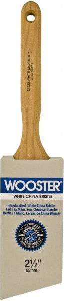Wooster Brush - 2-1/2" Angled Hog Sash Brush - 3-3/16" Bristle Length, 7-7/8" Maple Fluted Handle - Exact Industrial Supply