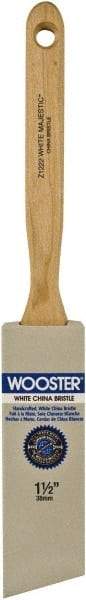 Wooster Brush - 1-1/2" Angled Hog Sash Brush - 2-11/16" Bristle Length, 7-7/8" Maple Fluted Handle - Exact Industrial Supply
