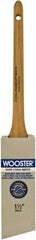 Wooster Brush - 1-1/2" Angled Hog Sash Brush - 2-7/16" Bristle Length, 6-1/2" Maple Rattail Handle - Exact Industrial Supply
