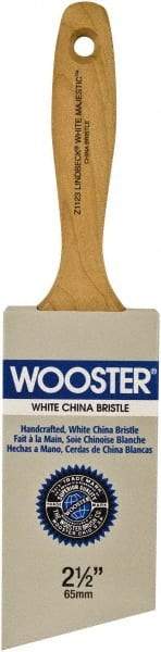 Wooster Brush - 2-1/2" Angled Hog Varnish Brush - 2-15/16" Bristle Length, 5-1/8" Maple Beavertail Handle - Exact Industrial Supply