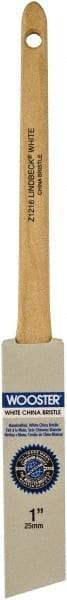 Wooster Brush - 1" Angled Hog Sash Brush - 2-3/16" Bristle Length, 6-1/2" Maple Rattail Handle - Exact Industrial Supply