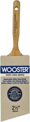 Wooster Brush - 2-1/2" Angled Hog Varnish Brush - 2-15/16" Bristle Length, 6-1/2" Maple Dowel Handle - Exact Industrial Supply