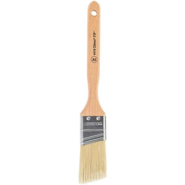 Wooster Brush - 1-1/2" Angled Synthetic Sash Brush - 2-7/16" Bristle Length, 7-7/8" Maple Fluted Handle - Exact Industrial Supply