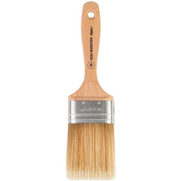 Wooster Brush - 2-1/2" Oval Synthetic Varnish Brush - 3-3/16" Bristle Length, 6-1/4" Maple Beavertail Handle - Exact Industrial Supply