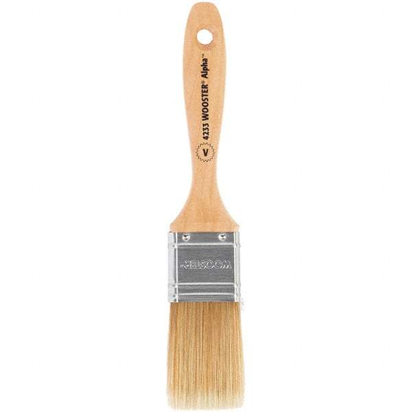 Wooster Brush - 1-1/2" Flat Synthetic Varnish Brush - 2-7/16" Bristle Length, 6-1/2" Maple Beavertail Handle - Exact Industrial Supply