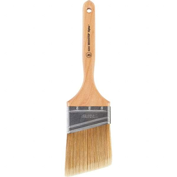 Wooster Brush - 3" Angled Synthetic Sash Brush - 3-3/16" Bristle Length, 7-7/8" Maple Fluted Handle - Exact Industrial Supply