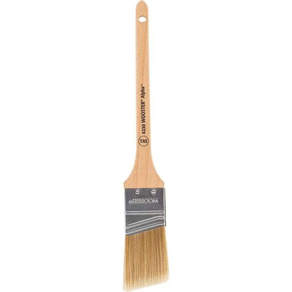 Wooster Brush - 1-1/2" Angled Synthetic Sash Brush - 2-3/16" Bristle Length, 8" Maple Rattail Handle - Exact Industrial Supply