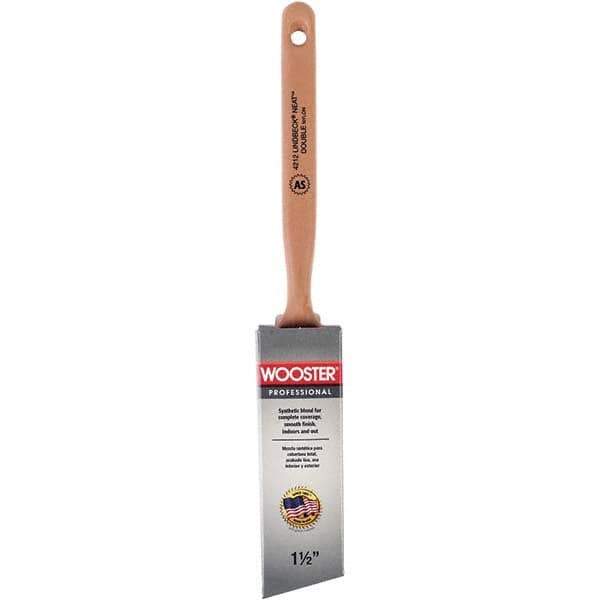Wooster Brush - 1-1/2" Angled Synthetic Sash Brush - 2-7/16" Bristle Length, 7-7/8" Poly Foam Fluted Handle - Exact Industrial Supply
