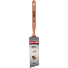 Wooster Brush - 1-1/2" Angled Synthetic Sash Brush - 2-7/16" Bristle Length, 7-7/8" Poly Foam Fluted Handle - Exact Industrial Supply