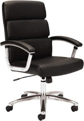 Basyx - 37-3/4" High Executive Mid Back Chair - 24" Wide x 24" Deep, Leather Seat, Black - Exact Industrial Supply