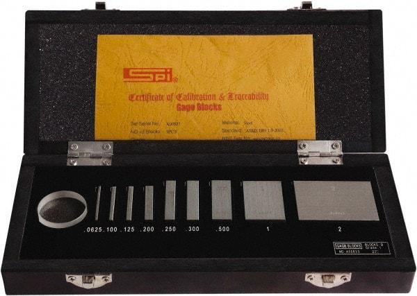 SPI - 9 Piece, 1/16 to 2", Grade AS-1, Steel Gage Block Set - Rectangular, 0.000016" Tolerance - Exact Industrial Supply