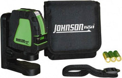 Johnson Level & Tool - 2 Beam 200' (Interior) Max Range Self Leveling Cross Line Laser - Green Beam, 1/8" at 35' Accuracy, 4-1/8" Long x 4-1/8" Wide x 1-15/16" High, Battery Included - Exact Industrial Supply