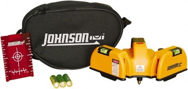 Johnson Level & Tool - 2 Beam 65' (Interior) Max Range Line Laser Level - Red Beam, 1/16" at 20' Accuracy, 6-1/2" Long x 4" Wide x 6-1/2" High, Battery Included - Exact Industrial Supply