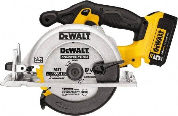 DeWALT - 20 Volt, 6-1/2" Blade, Cordless Circular Saw - 5,000 RPM, 1 Lithium-Ion Battery Included - Exact Industrial Supply