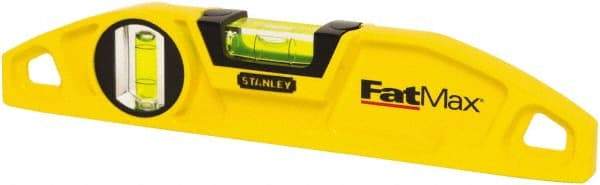 Stanley - 2 Vial, 9" Aluminum Die Cast Torpedo Level - Magnetic, Yellow - Exact Industrial Supply