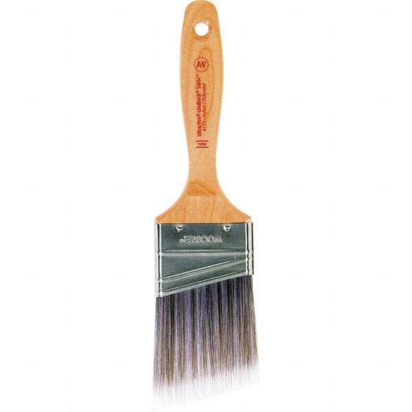 Wooster Brush - 2-1/2" Angled Nylon/Polyester Varnish Brush - 2-15/16" Bristle Length, 6-1/2" Maple Beavertail Handle - Exact Industrial Supply