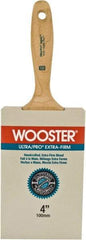 Wooster Brush - 4" Flat Synthetic Wall Brush - 3-15/16" Bristle Length, 6-1/4" Maple Beavertail Handle - Exact Industrial Supply
