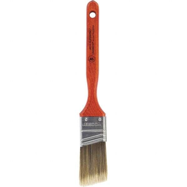 Wooster Brush - 1-1/2" Angled Nylon/Polyester Sash Brush - 2-7/16" Bristle Length, 7-3/16" Wood Fluted Handle - Exact Industrial Supply