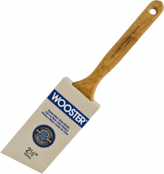 Wooster Brush - 2-1/2" Angled Hog Sash Brush - 2-11/16" Bristle Length, 7-7/8" Maple Fluted Handle - Exact Industrial Supply