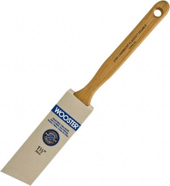 Wooster Brush - 1-1/2" Angled Hog Sash Brush - 2-7/16" Bristle Length, 7-7/8" Maple Fluted Handle - Exact Industrial Supply