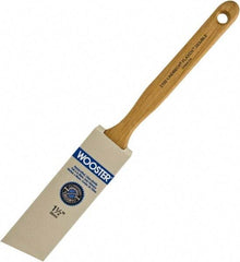 Wooster Brush - 1-1/2" Angled Hog Sash Brush - 2-7/16" Bristle Length, 7-7/8" Maple Fluted Handle - Exact Industrial Supply