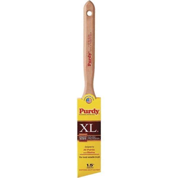 Purdy - 1-1/2" Angled Synthetic Trim Brush - 2-7/16" Bristle Length, 2-7/16" Wood Fluted Handle - Exact Industrial Supply