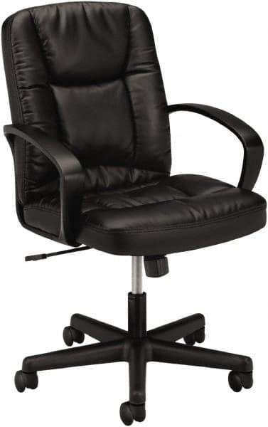 Basyx - 38-3/4" High Executive Mid Back Chair - 25" Wide x 34-1/2" Deep, Leather Seat, Black - Exact Industrial Supply