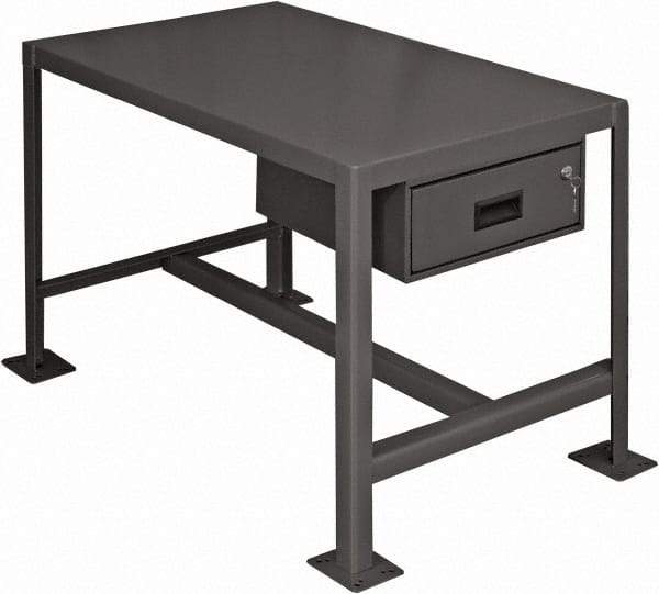 Durham - 24 Wide x 18" Deep x 36" High, Steel Machine Work Table with Drawer - Flat Top, Rounded Edge, Fixed Legs, Gray - Exact Industrial Supply