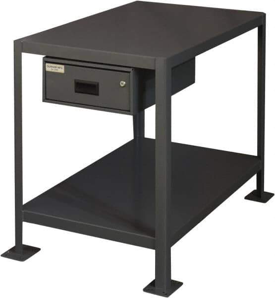 Durham - 48 Wide x 24" Deep x 18" High, Steel Machine Work Table with Drawer - Flat Top, Rounded Edge, Fixed Legs, Gray - Exact Industrial Supply