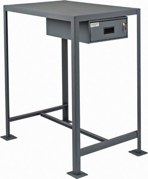 Durham - 36 Wide x 24" Deep x 42" High, Steel Machine Work Table with Drawer - Flat Top, Rounded Edge, Fixed Legs, Gray - Exact Industrial Supply