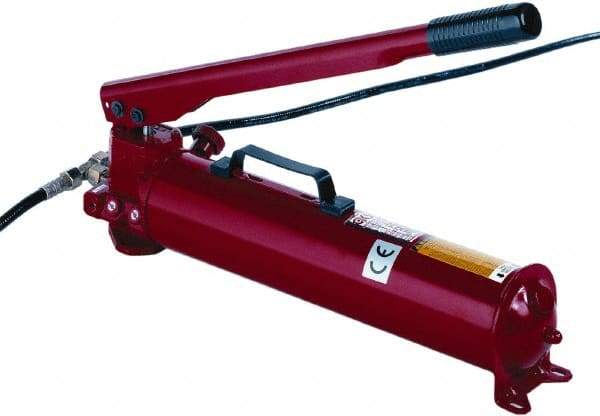 GKS - 2 Stage, 2" Piston Diam, 0.160 & 2.600 Cu In Per Stroke, Manual Hydraulic Pump - 152 Cu In Reservoir, 2-1/4" Piston Stroke, 435 psi First Stage, 7,542 psi Second Stage - Exact Industrial Supply