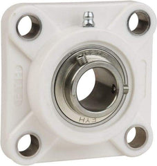 Value Collection - 5/8" ID, 3-3/8" OAL x 1-7/16" OAH 4-Bolt Flange Mounted Bearing - 1,495 Lb Static Cap, 2,877 Lb Dyn Cap, 2-1/2" Btw Mnt Hole Ctrs, 45/64" Base-to-Ctr Ht, Thermoplastic - Exact Industrial Supply