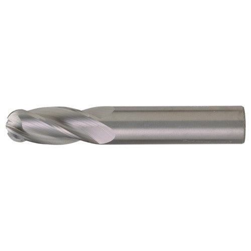 3/16″ Dia. × 3/16″ Shank × 5/8″ DOC × 2″ OAL, Carbide TiCN, Spiral , 4 Flute, CW Helix, Round, Ballnose End Mill - Exact Industrial Supply