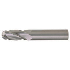 3/16″ Dia. × 3/16″ Shank × 5/8″ DOC × 2″ OAL, Carbide TiCN, Spiral , 4 Flute, CW Helix, Round, Ballnose End Mill - Exact Industrial Supply