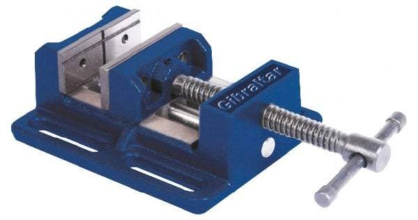 Gibraltar - 8" Jaw Opening Capacity x 2" Throat Depth, Horizontal Drill Press Vise - 8" Wide Jaw, Stationary Base, Standard Speed, 15-7/16" OAL x 3-9/16" Overall Height, Cast Iron - Exact Industrial Supply