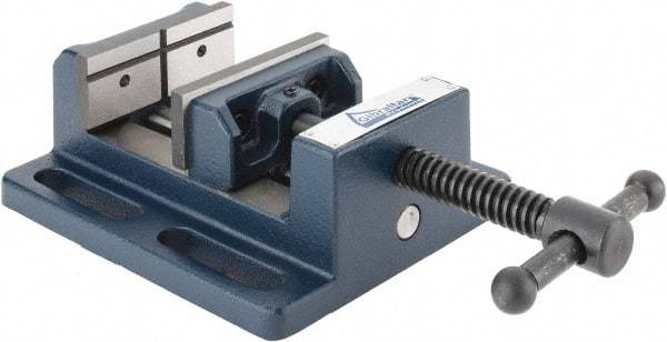 Gibraltar - 3" Jaw Opening Capacity x 1-1/8" Throat Depth, Horizontal Drill Press Vise - 3" Wide Jaw, Stationary Base, Standard Speed, 6-9/16" OAL x 2-7/16" Overall Height, Cast Iron - Exact Industrial Supply
