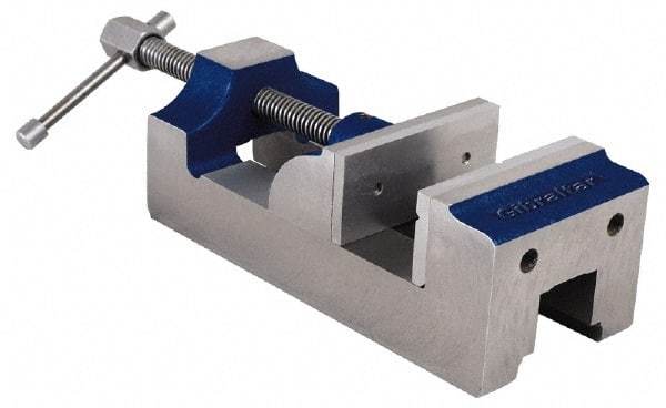 Gibraltar - 3" Jaw Opening Capacity x 1-1/2" Throat Depth, Horizontal Drill Press Vise - 2-7/16" Wide Jaw, Stationary Base, Standard Speed, 7-1/4" OAL, Cast Iron - Exact Industrial Supply