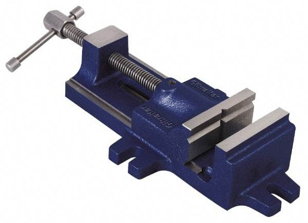 Gibraltar - 4" Jaw Opening Capacity x 1-1/2" Throat Depth, Horizontal Drill Press Vise - 3-1/2" Wide Jaw, Stationary Base, Standard Speed, 12-1/2" OAL, Cast Iron - Exact Industrial Supply