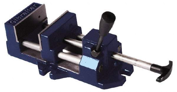 Gibraltar - 8" Jaw Opening Capacity x 1-5/8" Throat Depth, Horizontal Drill Press Vise - 8" Wide Jaw, Stationary Base, Standard Speed, 18-1/2" OAL x 4.71" Overall Height, Cast Iron - Exact Industrial Supply