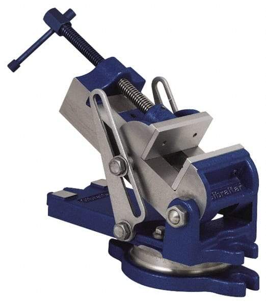 Gibraltar - 4" Jaw Width, 4" Jaw Opening Capacity, Angle Swivel Machine Vise - Manual Operation, 1 Station, 12-1/4" Long x 5-15/16" High x 1-3/4" Deep, 1-3/4" Jaw Height - Exact Industrial Supply