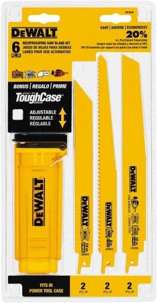 DeWALT - 6 Pieces, 8" to 9" Long x 0.04" Thickness, Bi-Metal Reciprocating Saw Blade Set - Straight Profile, 6 to 14 Teeth, Toothed Edge - Exact Industrial Supply