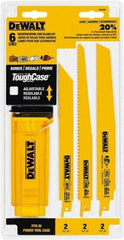 DeWALT - 6 Pieces, 8" to 9" Long x 0.04" Thickness, Bi-Metal Reciprocating Saw Blade Set - Straight Profile, 6 to 14 Teeth, Toothed Edge - Exact Industrial Supply