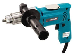Makita - 1/2" Keyed Chuck, 550 RPM, Pistol Grip Handle Electric Drill - 6.5 Amps, 115 Volts, Reversible, Includes Chuck Key, Drill Chuck, Side Handle - Exact Industrial Supply