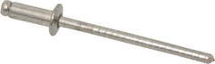 RivetKing - Size 42 Dome Head Stainless Steel Open End Blind Rivet - Stainless Steel Mandrel, 0.126" to 3/16" Grip, 1/4" Head Diam, 0.129" to 0.133" Hole Diam, 0.337" Length Under Head, 1/8" Body Diam - Exact Industrial Supply