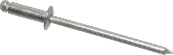 RivetKing - Size 44 Dome Head Stainless Steel Open End Blind Rivet - Stainless Steel Mandrel, 0.188" to 1/4" Grip, 1/4" Head Diam, 0.129" to 0.133" Hole Diam, 0.4" Length Under Head, 1/8" Body Diam - Exact Industrial Supply