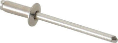 RivetKing - Size 54 Dome Head Stainless Steel Open End Blind Rivet - Stainless Steel Mandrel, 0.188" to 1/4" Grip, 0.312" Head Diam, 0.16" to 0.164" Hole Diam, 0.425" Length Under Head, 5/32" Body Diam - Exact Industrial Supply