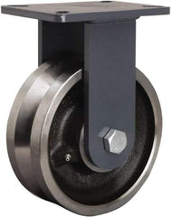 Hamilton - 8" Diam x 3" Wide, Forged Steel Rigid Caster - 4,000 Lb Capacity, Top Plate Mount, 5-1/4" x 7-1/4" Plate, Straight Roller Bearing - Exact Industrial Supply