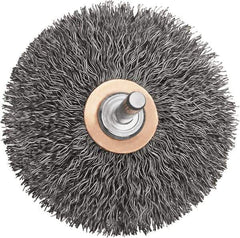 DeWALT - 3" OD, 1/4" Shank Diam, Crimped Steel Wheel Brush - 15/16" Trim Length, 0.014" Filament Diam, 20,000 RPM - Exact Industrial Supply